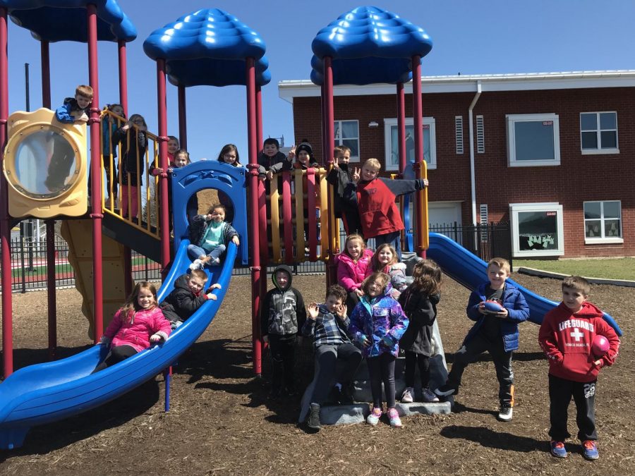 Mrs. Gena Tokars kindergarten class enjoys outdoor recess on an unseasonably warm winter day. 