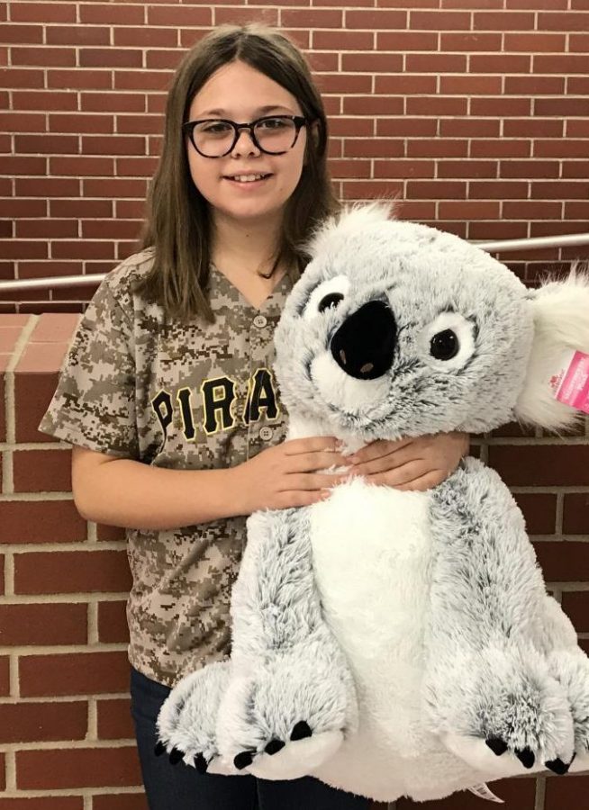 Alexa McGhee, fifth grade student, won the stuffed koala that was being raffled for the fires. 
