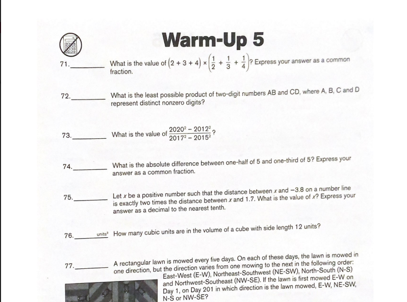 A MATHCOUNTS warm up looks like this when students are virtual.
