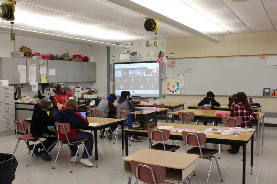 Mr. Gregg’s art class is hard at work on the first day back Feb. 22 after several months of virtual learning
