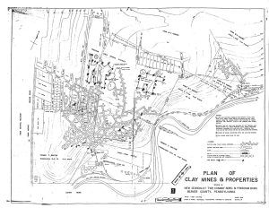 The map of the clay mines through Beaver County, spanning miles.