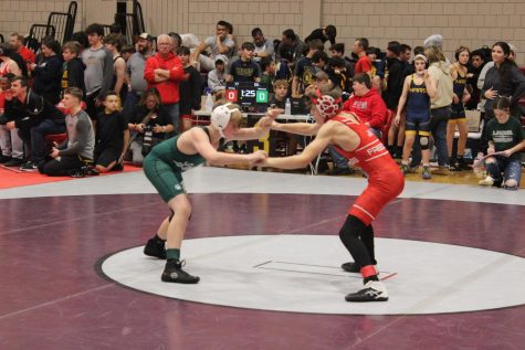 Zachery Shiring wrestling Micheals, from Laurel, at the MAC tournament  hosted by Freedom on January 6, 2023
