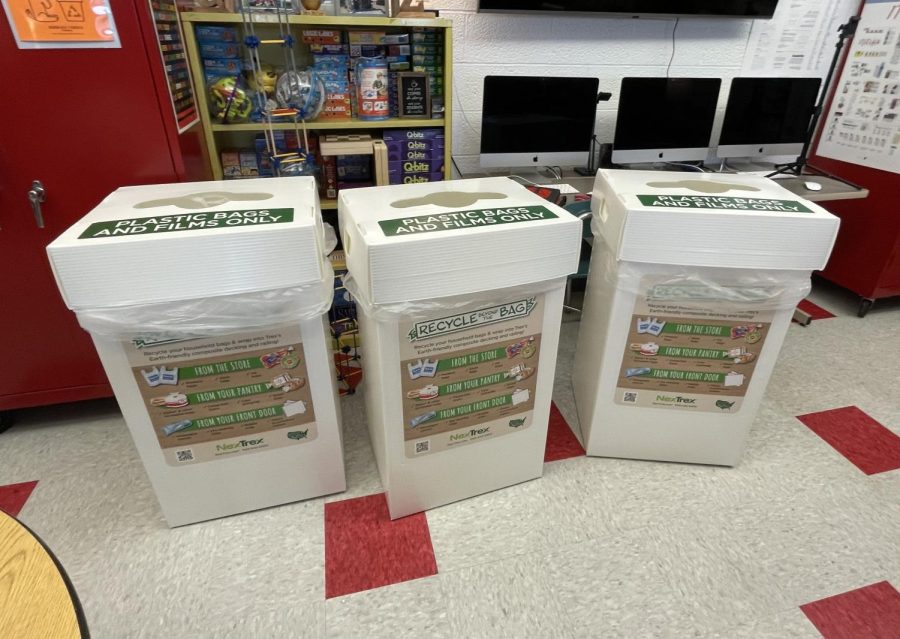 These are the three bins that are posted in each of the schools, which were built by Wyatt Miller and Cooper Brien.
