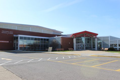 The Freedom Area Middle School main office and lobby, where most people enter the building. 