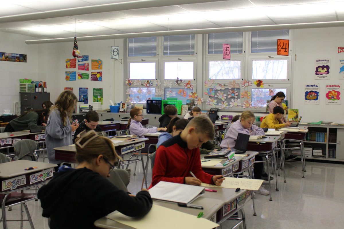 Students working in Mrs. Boyd’s cold classroom.
