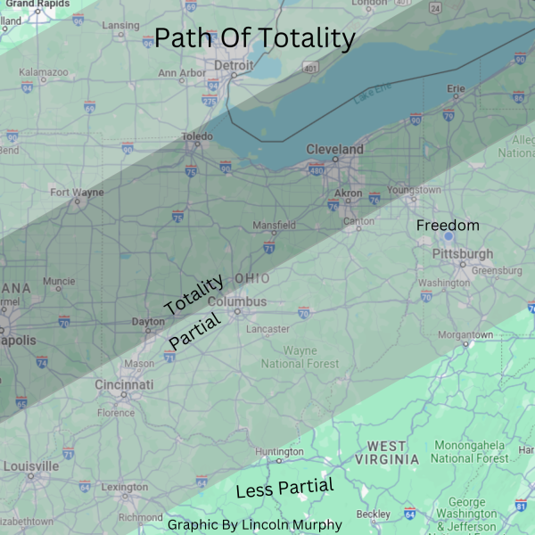 Path of totality for the April 8, solar eclipse.
