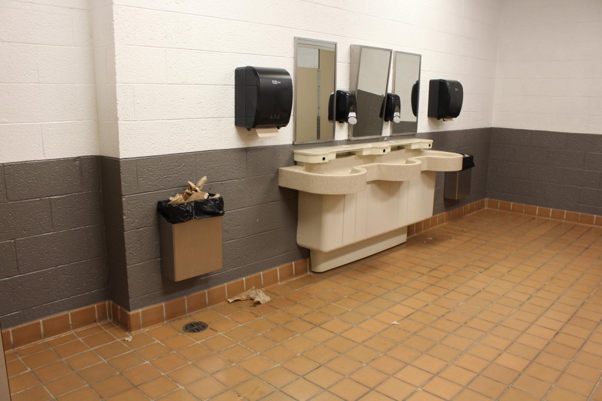  This photo is showing how messy and how unkept people have been leaving the bathrooms.

