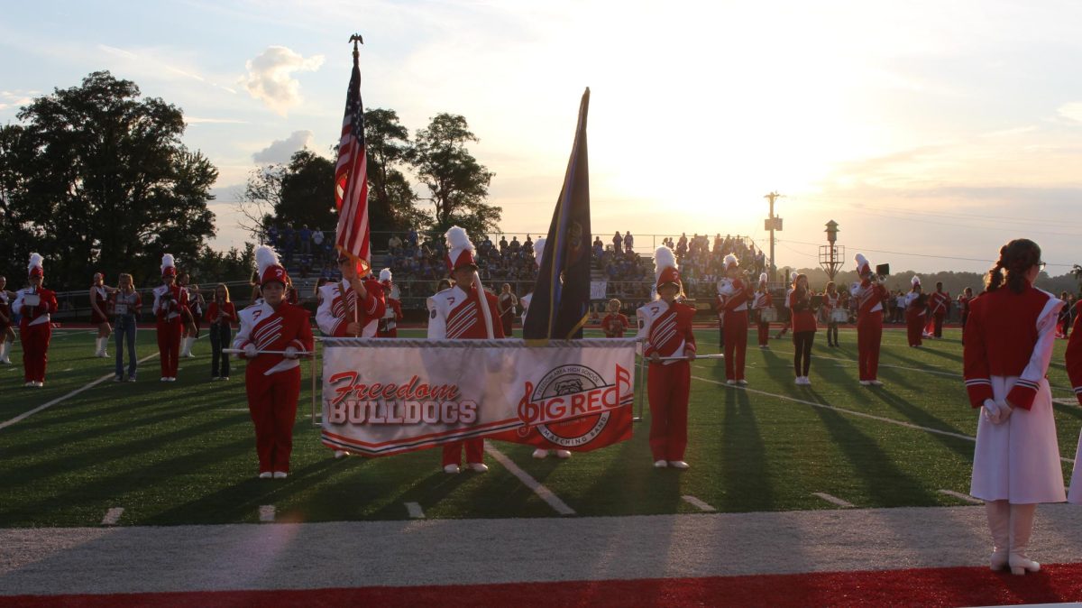 Middle school band participants march in the Big Red Marching Band on Friday, Sept. 20, 2024.
