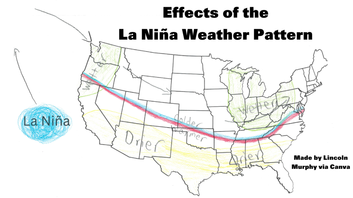 Effects of the La Niña weather pattern shown on a map.