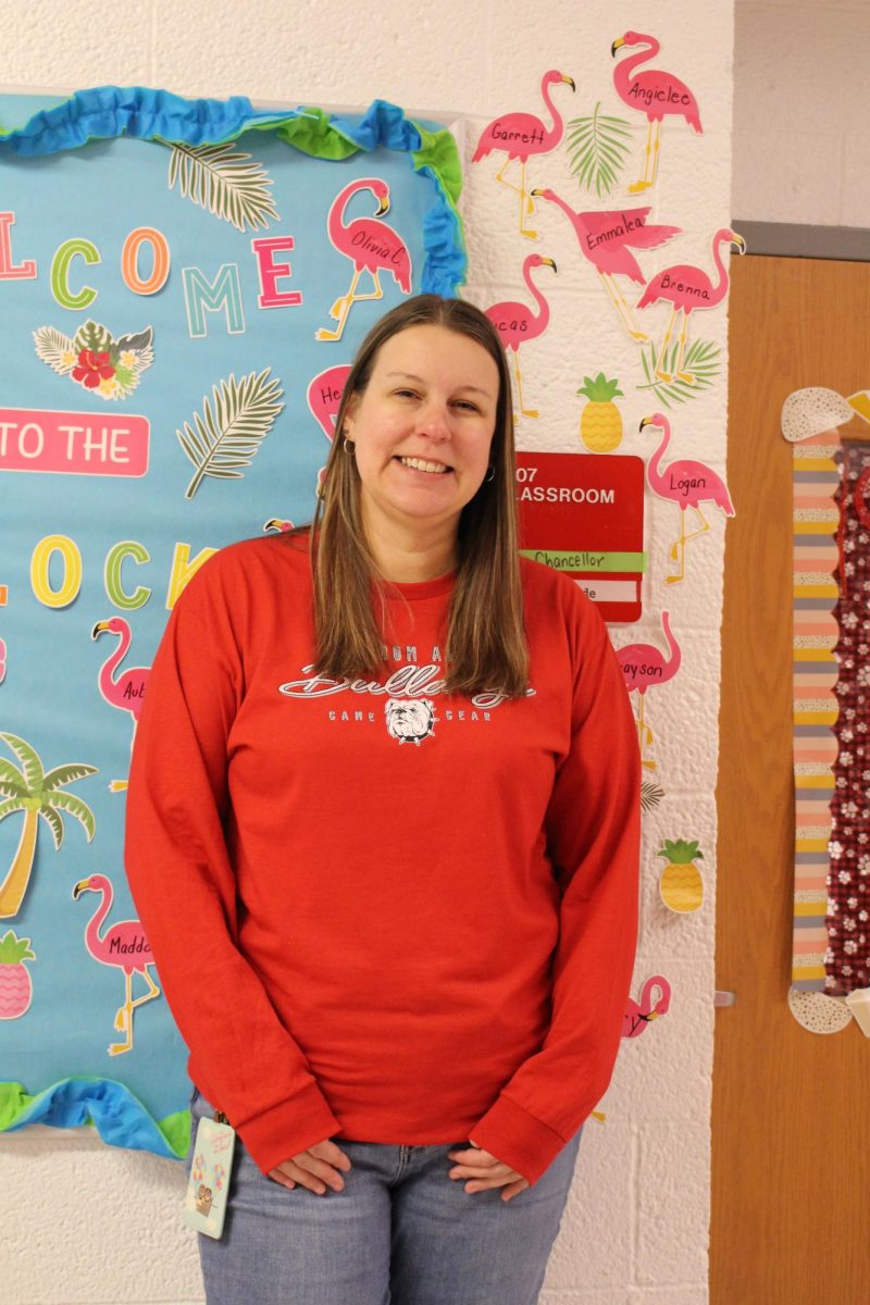 Mrs. Chancellor standing outside her classroom on Jan. 24.