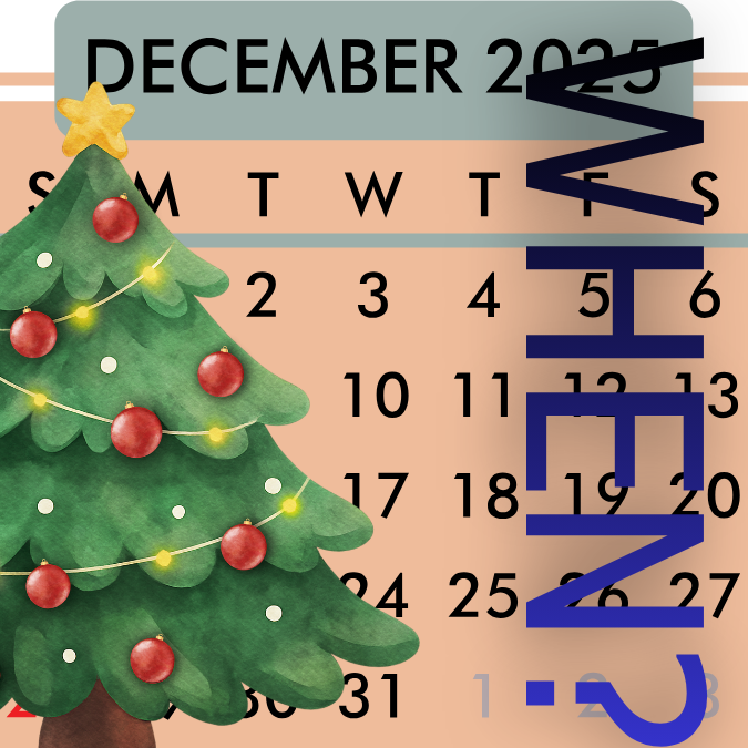 Illustration of a Christmas tree and a calendar asking when.