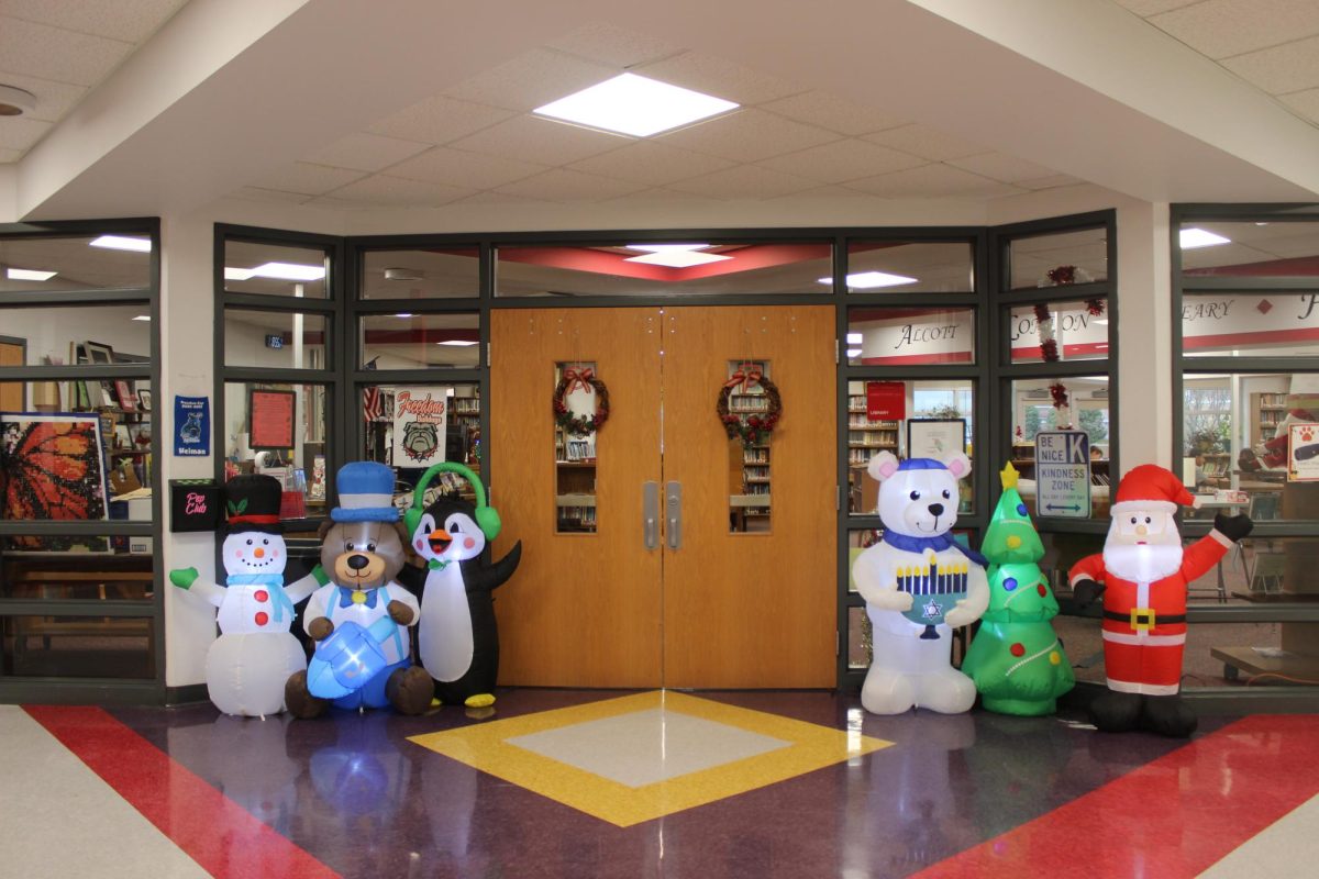The holiday decorations outside the library for everyone to admire as they walk past.